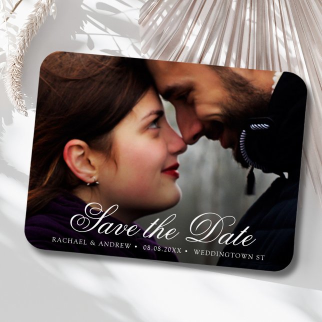 Elegantes Script Custom Foto Save the Date Hochzei Magnet (Save the Date Wedding Photo Magnet)