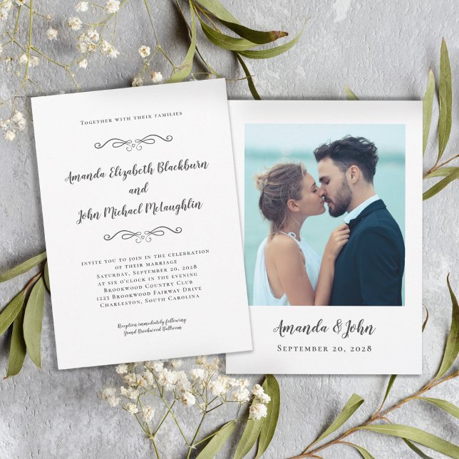 Elegantes Script Custom Wedding Foto Classic Gray Einladung (Von Creator hochgeladen)