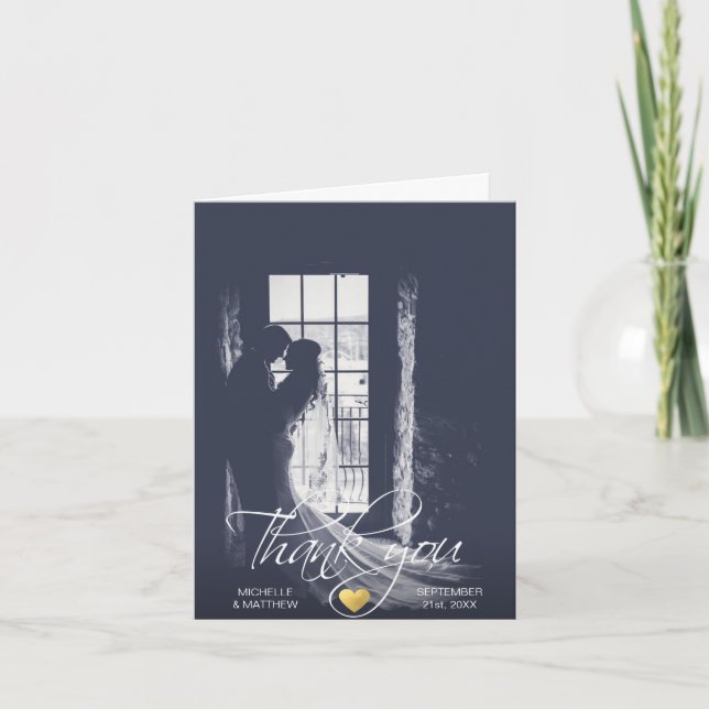 Elegantes Script DANK YOU wednote card | FOTO Dankeskarte (Vorderseite)