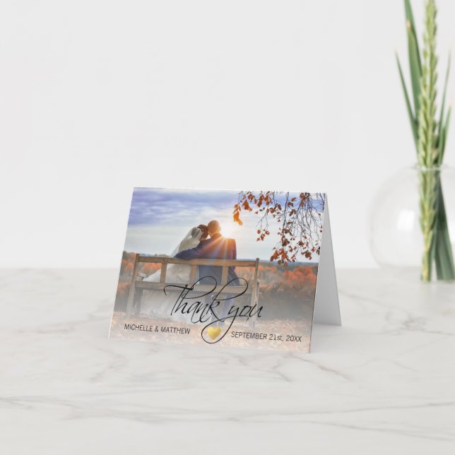Elegantes Script DANK YOU wednote card | FOTO Dankeskarte (Vorderseite)