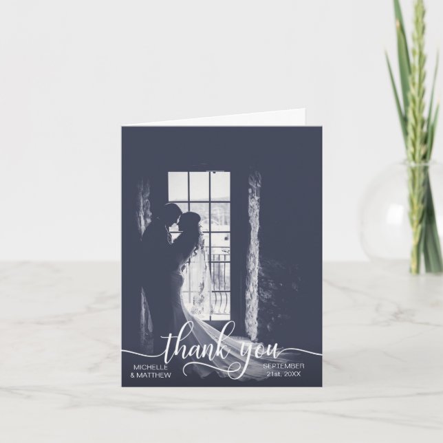 Elegantes Script DANK YOU wednote card | FOTO Dankeskarte (Vorderseite)