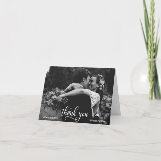 Elegantes Script DANK YOU wednote card | FOTO Dankeskarte (Vorderseite)