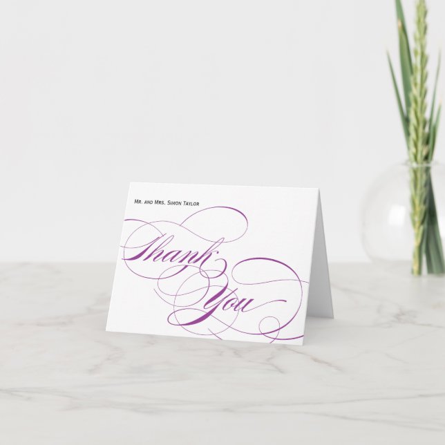 Elegantes Script Dankeschön Card - Lila Dankeskarte (Vorderseite)