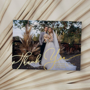Elegantes Script Dankeschön Foto Wedding Card Folieneinladung