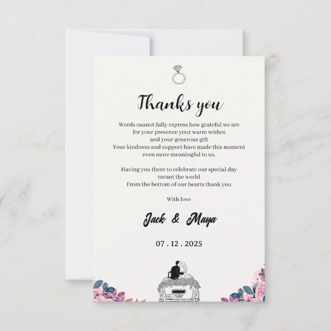 Elegantes Script Dankeschön Karte - Hochzeit oder  (Vorderseite)