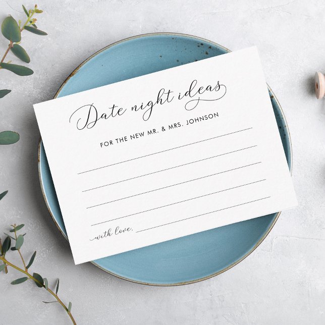 Elegantes Script Date Night Ideas Brautparty Begleitkarte (Von Creator hochgeladen)