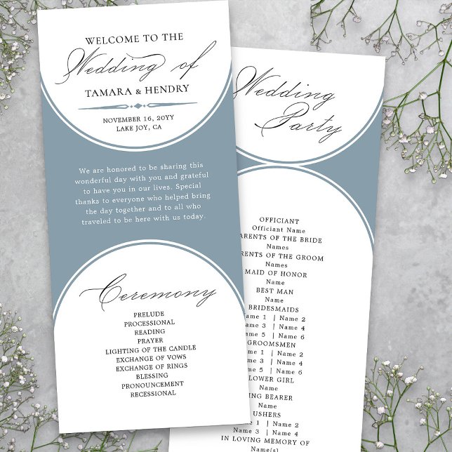 Elegantes Script Dusty Blue Arch Wedding Programm (Elegant Dusty Blue Wedding Program  from my Wedding Colors Collection)