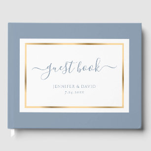 Elegantes Script Dusty Blue und Gold Wedding Gästebuch