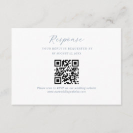 Elegantes Script Dusty Blue Wedding QR Code UAwg Begleitkarte