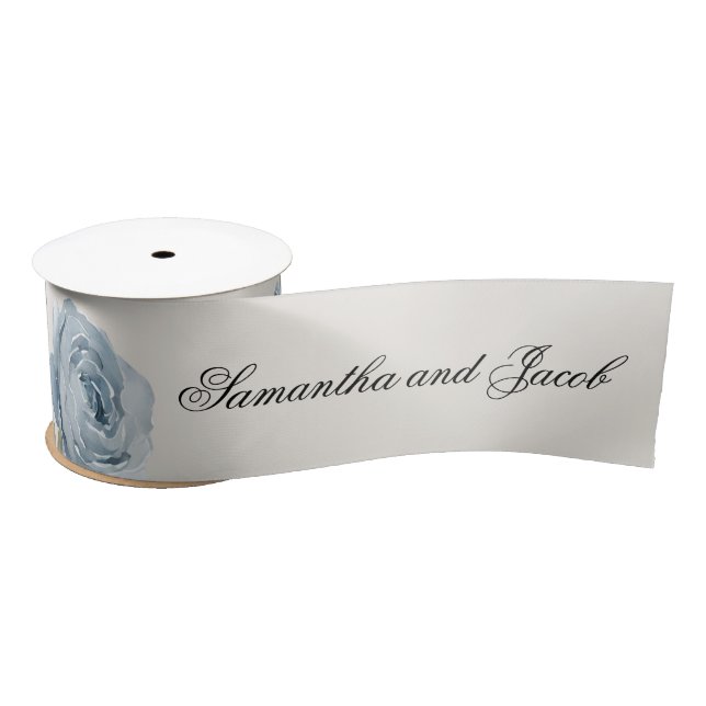Elegantes Script Dusty Blue Wedding Satinband (Spule)