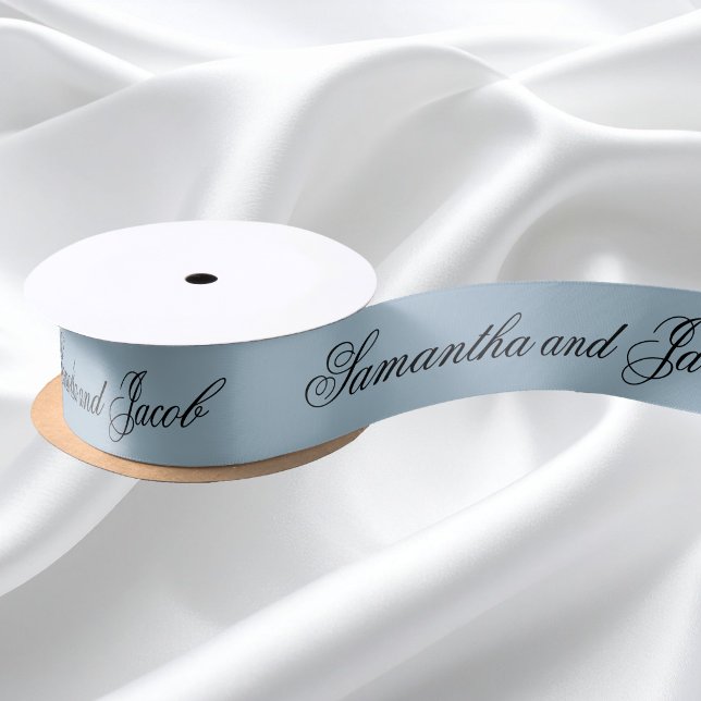 Elegantes Script Dusty Blue Wedding Satinband (Von Creator hochgeladen)