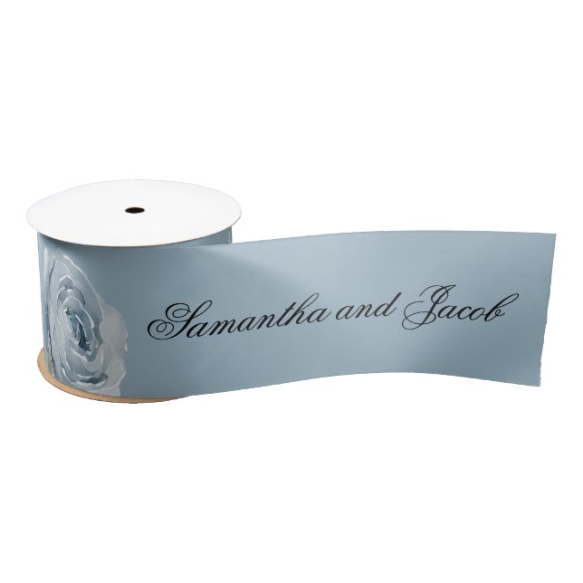 Elegantes Script Dusty Blue Wedding Satinband (Spule)