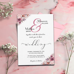 Elegantes Script Dusty Pink Boho Floral Wedding Einladung