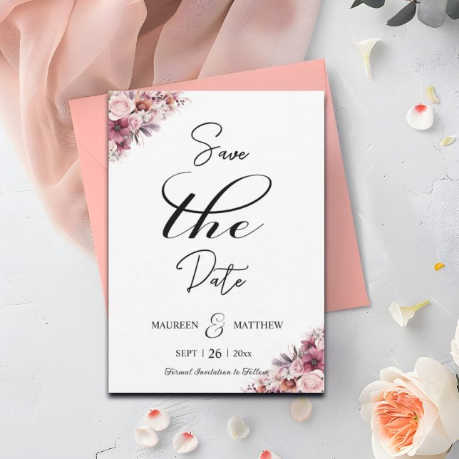 Elegantes Script Dusty Pink Floral Save the Date (Von Creator hochgeladen)