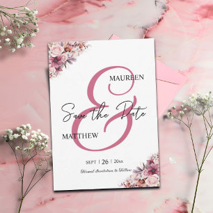 Elegantes Script Dusty Pink Floral Save the Date