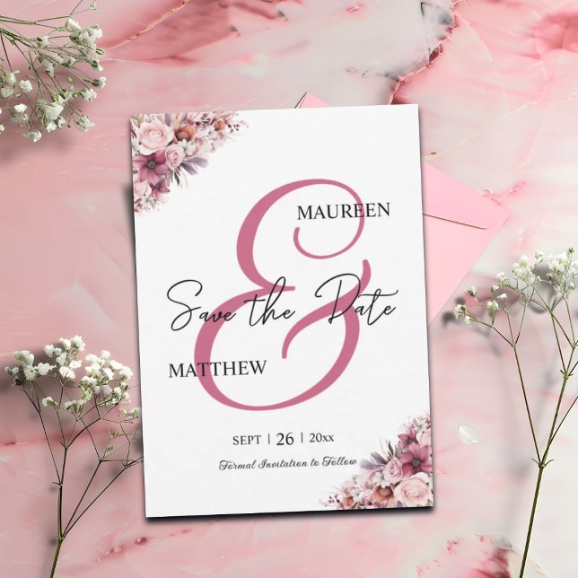 Elegantes Script Dusty Pink Floral Save the Date (Von Creator hochgeladen)