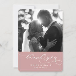 Elegantes Script Dusty Pink Modern Wedding Foto Dankeskarte
