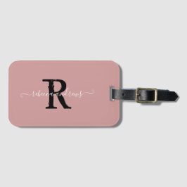 Elegantes Script Dusty Pink Monogram Name Travel Gepäckanhänger