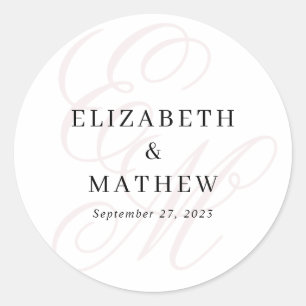 Elegantes Script Dusty Pink Monogram Wedding Runder Aufkleber