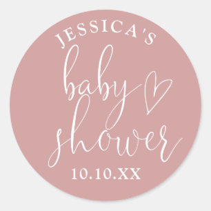 Elegantes Script Dusty Rose Pink Baby-Shower-Gesch Runder Aufkleber