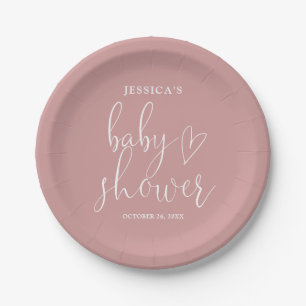 Elegantes Script Dusty Rose Pink Baby Shower Pappteller