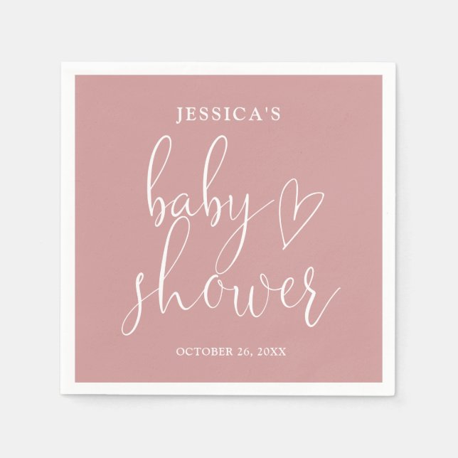 Elegantes Script Dusty Rose Pink Baby Shower Serviette (Vorderseite)