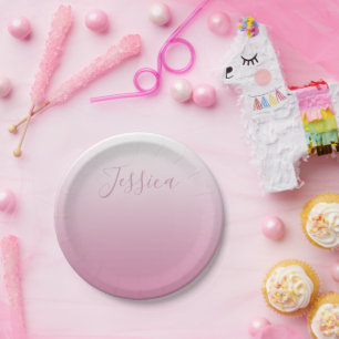 Elegantes Script & Editable Pink (beliebige Farbe) Pappteller