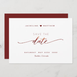 Elegantes Script, einfache Hochzeit in Burgund Save The Date