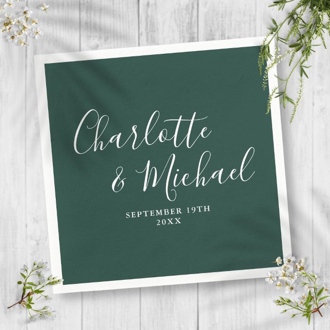 Elegantes Script Emerald Green Minimalistisch Serviette (Elegant Script Emerald Green Minimalist Napkins)