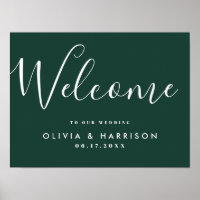 Elegantes Script Emerald Green Wedding Welcome Sig