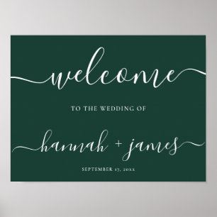 Elegantes Script Emerald Green Wedding Welcome Sig Poster