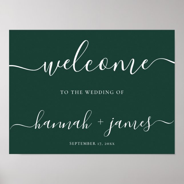 Elegantes Script Emerald Green Wedding Welcome Sig Poster (Vorne)