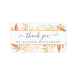 Elegantes Script Fall Golden Foliage Vielen Dank Adressaufkleber