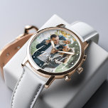 Elegantes Script "Family" Custom Foto Watch Armbanduhr<br><div class="desc">Fügen Sie Ihr Lieblings-Foto aus Ihrem letzten Urlaub,  Hochzeit oder besondere Anlass.</div>
