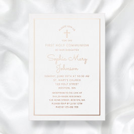 Elegantes Script First Communion Rose Gold Folieneinladung