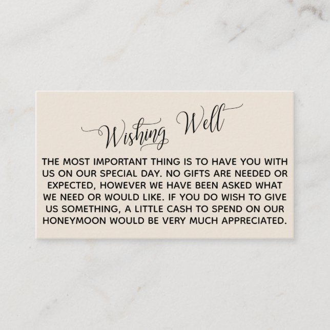 Elegantes Script Flitterwochen Gute Wünsche, Cream Begleitkarte (Vorderseite)