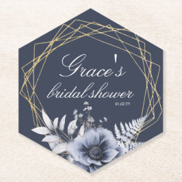 Elegantes Script Floral Dusty Blue Brautparty Untersetzer