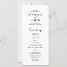 Elegantes Script-formales White Wedding-Programm