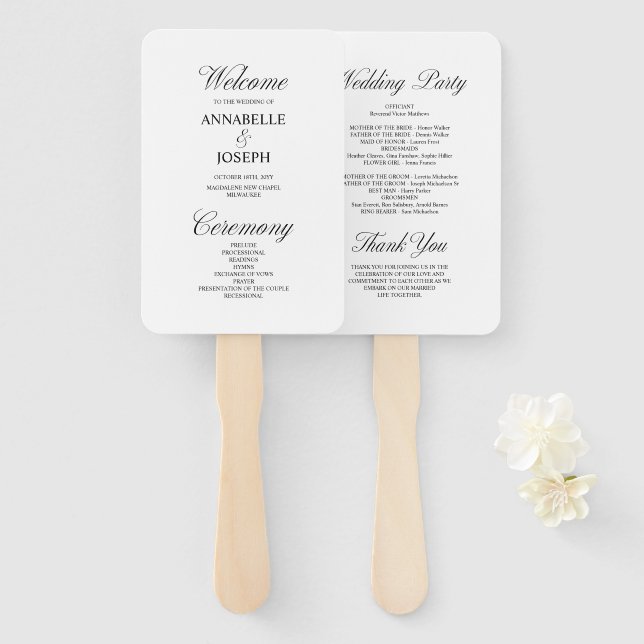 Elegantes Script-formales White Wedding-Programm Fächer (Vorne und Hinten)