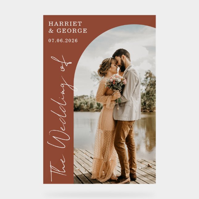 Elegantes Script-Foto Begrüßungszeichen Acrylschild (Vorderseite)