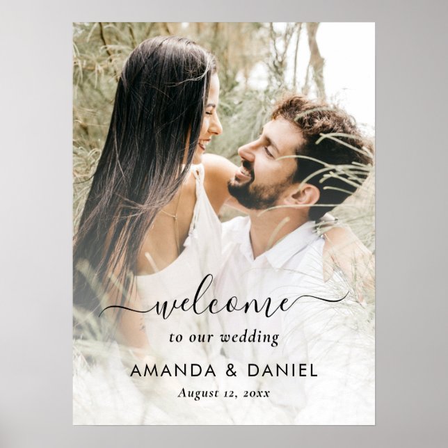 Elegantes Script-Foto-Begrüßungszeichen Poster (Vorne)