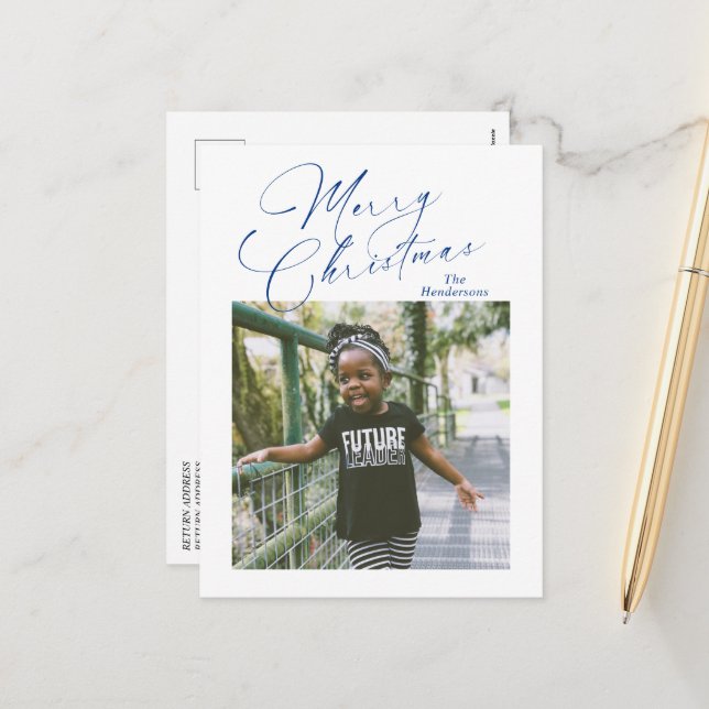 Elegantes Script Foto Frohe Weihnachten (Vorderseite/Rückseite Beispiel)