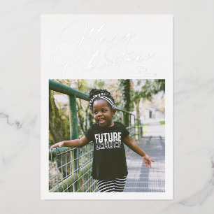 Elegantes Script Foto Frohe Weihnachten Folien Feiertagskarte