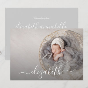 Elegantes Script Foto Geburtshinweise von Baby