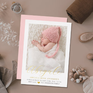 Elegantes Script-Foto Girl Baby Birth Ankündigung