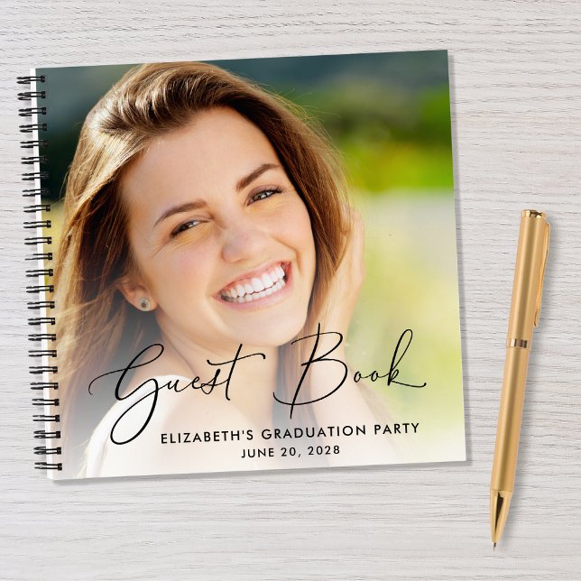 Elegantes Script-Foto Graduation Party Gästebuch Notizbuch (Von Creator hochgeladen)