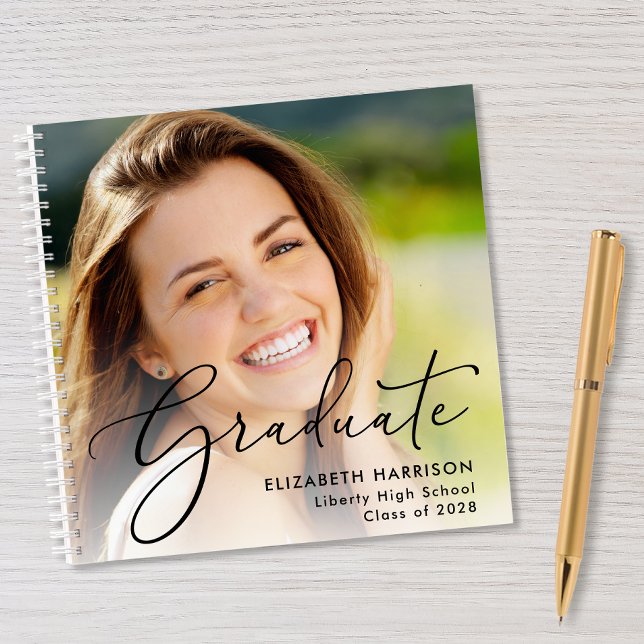 Elegantes Script-Foto Graduation Party Gästebuch Notizbuch (Von Creator hochgeladen)