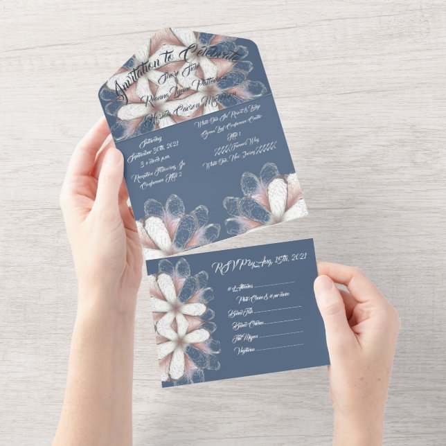 Elegantes Script Foto Hawaiian Floral Beach Hochze All In One Einladung (Abreißen)