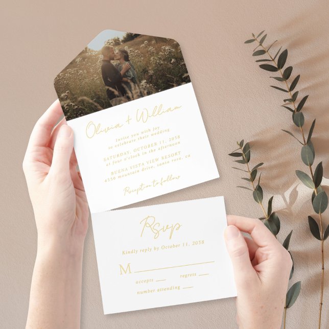 Elegantes Script-Foto Hochzeit All-in-One-Einladung (Von Creator hochgeladen)