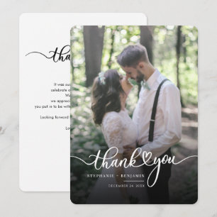 Elegantes Script Foto Hochzeit Danke Mitteilungskarte